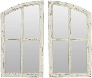 Jolene Arch Window Pane Mirror, Rustic Style Distressed Wood, Decorative Wall-Hanging Mirror, Easy Mount, Wall Mount Mirrors for Bedroom, Bathroom, Living Room (Set of 2)