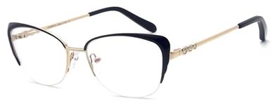 Fashion eyeglasses women clear lens cat eye glasses semi rimless spectacles black gold eyeglasses