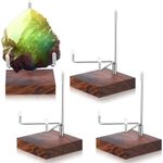 Wenqik 4 Pcs Crystal Display Stand with Wooden Base Small Rock Display Stand Adjustable Metal Arms Display Stand Easel Holder for Geodes Fossils Stones Agate Spheres Slices, 2.56 x 2.56 x 4.33 Inch