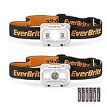 EverBrite LED Headlamp, 4 Lighting Modes, Pivoting Head with Adjustable Headband, IPX4 Water Resistant Perfect for Running, Camping and Hiking, 3 AAA Battery Powered(2 Pack)