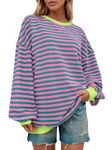 JTAISC Women Crewneck Oversized Sweatshirt Striped Color Block Tops Long Sleeve Shirt Casual Loose Pullover Fall Y2K Clothes