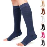 Ailaka Knee High Compression Socks for Men Women, 20-30 mmHg Firm Graduated Support Stocking Open Toe Varicose Veins Socks for Travel, Flight, Pregnancy, Recovery