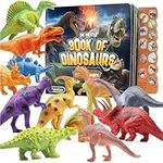 Prextex Realistic Looking Dinosaur Toys for Boys and Girls 3 Years Old & Up - Pack of 12 Animal Dinosaur Figures with Illustrated Dinosaur Sound Book to Explore the Facs and Habits About Each Dinosaur