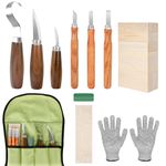 DINGBLUE 19PCS Wood Carving Tools, Wood Carving Kit for Beginners Kids and Adults with Basswood Carving Blocks, Wood Whittling Kit Set Include Whittling Knife, Gloves, Roll Bag, Sharpener