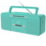 Retro Cassette Player Recorder, Portable Tape Player with USB/Bluetooth/AM/FM Radio Stereo, Built-in Microphone Recorder,Cassette to MP3 Converter, Dual Big Speaker,Earphone Jack,Retro (Teal)