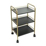 DECOWORLD || 3 Tier Premium Metal Rolling Trolley Cart Stand with Wheels|| Multifunctional Stand with Storage Rack Shelves || Space Saving Stand for Kitchen Bathroom Home and Office||Black & Golden