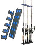 Booms Fishing WV4 Fishing Pole Holder, Wall Mounted Fishing Rod Holders for Garage, Vertical/Horizontal/Ceiling Fishing Pole Rack,Store Up to 10 Rods to Save Your Space, Gray + Blue