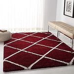 ZESPER Geometric traditional Shaggy Carpet (Red N Ivory, Polyester & Polyester Blend, 3 x 5)