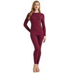 LNFINTDO Womens Thermal Underwear Set Winter Long Johns Top and Bottoms for Ladies Wine