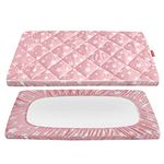 Pack and Play Mattress Pad Cover, Pack n Play Sheets Quilted Fitted Girl, Soft and Breathable Playpen Sheets 39"×27"×5" Fits Graco Play Yards and Foldable Mattress Pad (Pink Star)