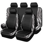 Flying Banner car seat Covers Protects Zebra Printing Velvet Faux Leather Carbon Fiber Front and Rear Bench Full Set (Zebra Black, Full Set - 8PCS)