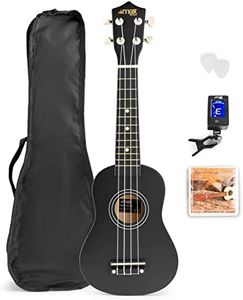 Max UKEY - Pack ukulélé et Accessoires - Noir, Cordes en Nylon, avec un Accordeur Numérique, 2 Médiators, des Cordes de Rechange et un Sac de Transport, Taille 53,2cm