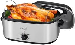 Sunvivi 26 Quart Electric Roaster Oven Turkey Roaster with Lid Electric Roasters with Removable Pan Large Roaster, Visible & Self-basting Lid, Fast Heating & Thaw/warming Setting, Silver