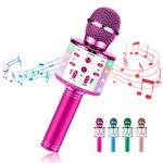 Ecokra Wireless Microphone Karaoke Bluetooth Microphone with LED Lights 3 in 1 Portable Handheld Wireless Mic Speaker Home KTV Machine Support iOS Android, Microphone Toys Gifts for Kids (Pink)