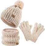 Kids Pompom Winter Beanie Hat Scart