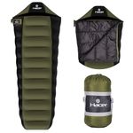 Hacer Khardunga La Camping Sleeping Bag +6°C to +15°C Mummy Shape Polyester Lining Comfortable Hiking Trekking Bags for Baby, Men & Women-Height Upto 6.8ft -(Olive Green & Black, 1.2 kg)