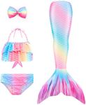 Mermaid Tails for Swimming Girls Bathing Suits Swimsuit Swimwear Bikini 3 Pcs for 3-12 Year Old, Multicolored, 6-7 Years