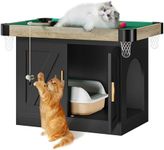 DWVO 4 in 1 Cat Toys Mini Pool Table for Cats, Litter Box Enclosure for Cat Pool Table Tower with Feather Wand Interactive Exercise Play Rest Beds & Litter Box Furniture, Black, Medium