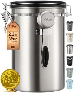 Veken Coffee Canister, 39OZ Large, Airtight Stainless Steel Food Storage Container for 2.2lbs Coffee Beans, Ground, Sugar, Tea, Flour, Cereal, Kitchen Bar Accessories with Date Tracker & Scoop, Silver