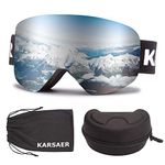 Karsaer Ski Goggles OTG for Men Women & Youth Snow Sports Dustproof Scratch Resistant Anti Fog Locking Magnetic Lens