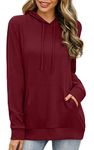 PrinStory Womens Long Sleeve Pullover Hoodies Drawstring Sweatshirts with Pocket CA CS Wine Red L