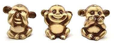 Two Moustaches Brass Three Musketeers Monkey Set, Standard | Durable Brass Decorative Showpiece for Home Office (Multicolour) (Pack of 3)