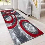 B&B Large Kitchen Runner Washable Rug - Modern Circle Abstract Design Living Room Rug Anti Fatigue Runner Rugs for Hallway - Soft Dense Pile Large Rugs Red - 80 X 150 cm