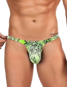 ohyeahlady Mens G-String Thong Underwear Snake Print Briefs Low Rise Sexy Hot Shorts for Mens Lingerie Soft T-Back Thong（Green M）