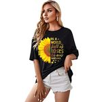 London Hills Cotton Blend Half Sleeve Black Printed oversized t shirts for Women