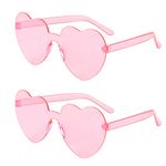 HuaJiao 2 Pcs Vintage Heart Glasses, PC Novelty Heart-shaped Sunglasses Frameless Tinted Eyewear for Girls Women Beach Party Cosplay (Pink)