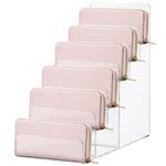Cabilock 6 Tier Acrylic Wallet Display Stand Holder Acrylic Jewelry Display Riser Shelf for Handbag Purse Display Retail Store Holder Shelf Cosmetic Display Racks, Transparent