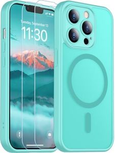 SPIDERCASE for iPhone 13 Pro Max Case, Magnetic Translucent Matte Case with 2PCS Tempered Glass Screen Protector Slim Phone Case for iPhone 13 Pro Max 6.7'', Blue Green