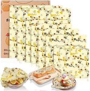 Tonsooze Involucro di Cera d'api, Beeswax Wraps, Riutilizzabile impacchi Alimentari, Impacchi di Cotone Biologico e stoccaggio Alimenti Variety Pack Formaggi, Frutta, Verdure (8pcs)