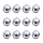 12 Pcs 1.2 Inch Silver Mirror Disco Balls Christmas Tree Bauble Hanging Ball for Home Party Christmas Wedding Decoration Lighting Effect