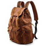 GEARONIC TM 21L Vintage Canvas Backpack for Men Leather Rucksack Knapsack 15 inch Laptop Tote Satchel School Military Army Shoulder Rucksack Hiking Bag Coffee