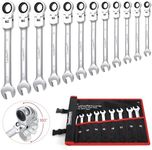 Towallmark 12-Piece Flex-Head Wrench Set, Ratcheting Combination Set, Metric 8-19mm, 72-Teeth,Cr-V Steel Ratchet Wrenches Set with Storage Bag for home/car/bike etc.