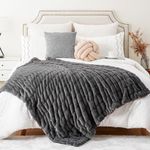 BATTILO HOME Premium Ruched Grey Faux Fur Throw Blanket, Soft Warm Double Side Rabbit Fur Blanket for Bed, Couch, Fall Throw Blanket Cozy Mink Blanket 60"x80"