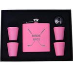 Birdie Juice Flask, Funnel, Shot Glasses, and Gift Box - Golfing Birdie Juice Hip Stainless Steel Metal Matte 6-Ounce Golf Bag Flask (Pink)