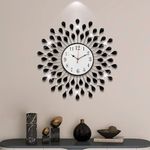 Vintage of world® Wall Clock for Home Stylish 20 inch dial 8 inch Black Colour Beautiful Flower Design Antique Style Art Unique Office Decor Iron Metal Glass (B0) (24 inch)