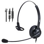 MKJ Noise Cancelling Telephone Headset for Office Phone, Wired RJ9 Call Center Headphone with Microphone Compatible with Avaya 1408 5620 9508 Aastra 6573i 9143i AudioCodes Fanvil