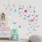 SUPERDANT 47 Pieces Dragonfly Wall Sticker Watercolor Dragonfly Vinyl Wall Decals Insect Decor DIY Ornament Party Kidgarden Wall Stickers Art Decor Decals for Girls Bedroom Wall Decals