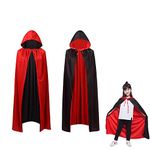 OUQIWEN Vampire Cape Kids,Child Halloween Black Red Hooded Cloak Vampire Cape,Reversible Hooded Kids Vampires Cape（90cm）