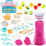 Kids Cooking and Baking Chef Set with Sliceable Play Food | Complete Cooking Set | Toddler Pretend Play Kitchen Toys | Kid Chef Apron, Fruit, Veggies, Hat & Utensils | Kids Toy (Chef Set w/ Play Food)