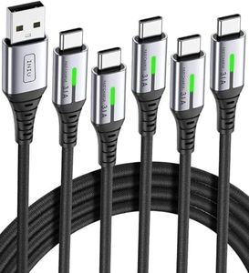 INIU Cable USB C Carga Rapida 3,1A, [5 Pack] QC3,0 Cable USB A USB C, Cable Tipo C Trenzado de Nilón para iPhone 16 15 Pro Max Samsung S20 S10 S9 Note 10 9 8 Huawei Xiaomi (2+2+1+1+0.5m) etc.