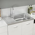 Rantry Kitchen Sink with Drainer Set Silver 800x500x155 mm Stainless Steel, Kitchen Sink Large Bowl, Kitchen Basin for Utility Rooms Kitchens Bars Pubs Kitchen & Utility Sinks