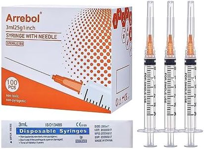 Arrebol 100-Pack 3ml syringe with 25Ga 1inch luer lock needle,Plastic Disposable Syringe Tool for Scientific Labs,Liquids Refilling,Measuring,Individually Sealed Packaging