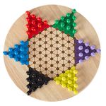 Hey! Play! Chinese Checkers Game Set with 11" Wooden Board and Traditional Pegs