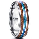 VAKKI 6mm Mens Tungsten Carbide Rings Inlaid with Hawaiian Koa Wood Silver Dome Wedding Band Engraved I Love You Size U 1/2