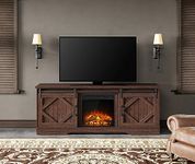 WAMPAT Fireplace TV Stand Farmhouse Sliding Barn Door Entertainment Center for TVs Up to 75 inches,Wood TV Media Console Table Cabinet Storage for Living Room,Rustic Brown