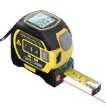 Moniss 3in1 Laser Rangefinder 5m Tape Measure Ruler LCD Display with Backlight Distance Meter Building Measurement Device Area Volumes Surveying Equipment